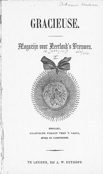 Title page of first issue of 'De Gracieuse', 1862, published by A.W. Sijthoff, Leiden, The Netherlands.