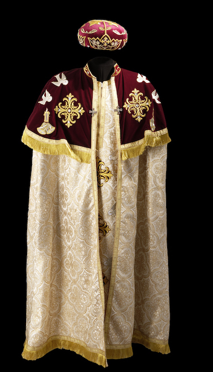 Liturgical dress of a Coptic bishop, worn at Christmas and Easter. (TRC 2013.0297). Click illustration for TRC catalogue entry.