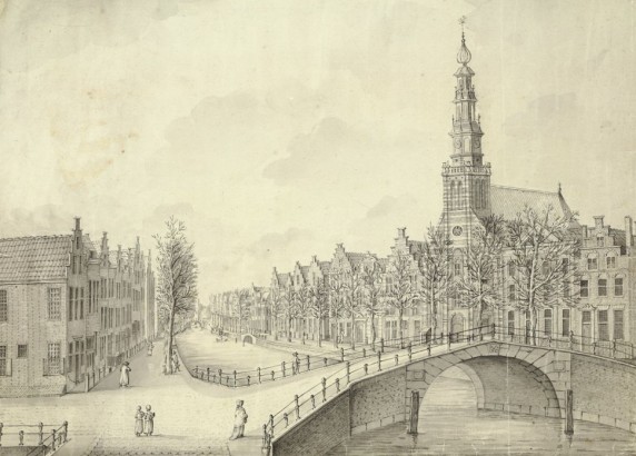 The Lodewijkskerk in Leiden, drawn in ink by J. Timmermans around 1795. For many years in the 17th and 18th century the building acted as the centre for the say trade in Leiden.