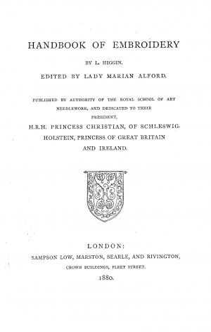 Title pge of Margaret Jourdain's The History of English Secular Embroidery, 1910.