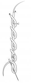 Schematic drawing of a twisted chain stitch.