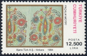 Turkish postage stamp with embroidery, 1994.