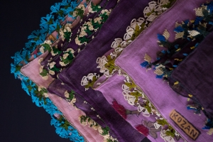 Knotted lace trimming (oya) on a Turkish headscarf.