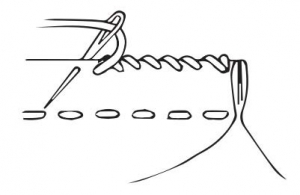 Enclosed seam made using a running stitch and an overcast stitch.