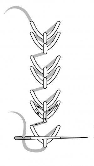Schematic drawing of the detached double fly stitch