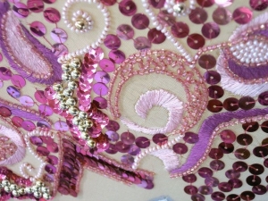 Detail of a piece of Luneville beaded embroidery.