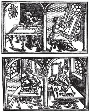 Page with woodcut from the 1527 version of 'Il Burato', by Alessandro Paganino.