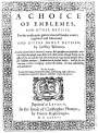 Cover page of 'A Choice of Emblemes. ..,' by Geoffrey Whitney, Leiden 1586.