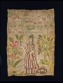 Sampler with representation of Queen Anne, England, early 18th century.