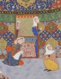 Fragment of a Persian miniature  showing a woman embroidering, 16th century,  Iran?