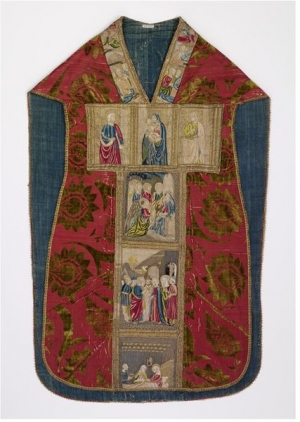Italian chasuble, 15th century, with embroidered orphrey.