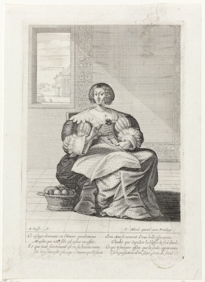 Print by the French artist, Abraham Bosse, showing a woman doing needlework, France, 17th century.