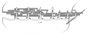 Schematic drawing of the padded blanket stitch.
