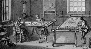 Illustration taken from L'Art du Brodeur by Charles Germain de Saint Aubin (1770), showing a method of embroidering with paillettes.