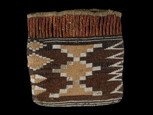 A purse decorated with &lsquo;false moose hair embroidery&rsquo; and moose hair tassels, 1760's.