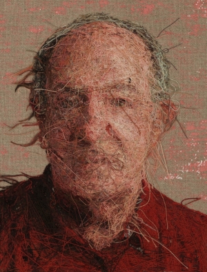 Embroidered portrait by Cayce Zavaglia.