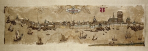 Embroidered view of Dordrecht, dated 1606.