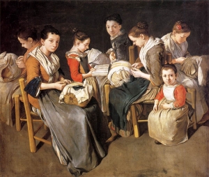 Women Working on Pillow Lace, oil on canvas by Giacomo Ceruti (1698-1767).