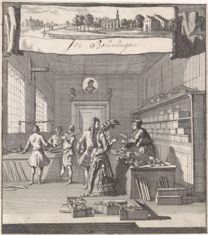 Business card by Kasper Luyken for a gold and silver thread shop, late 17th century, Netherlands.