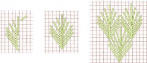 Schematic drawing of a fir or leaf stitch.