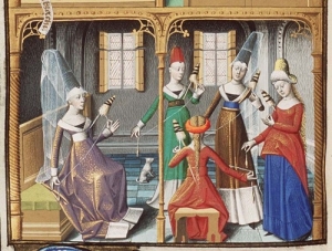 A 15th century depiction of a group of silkwomen.