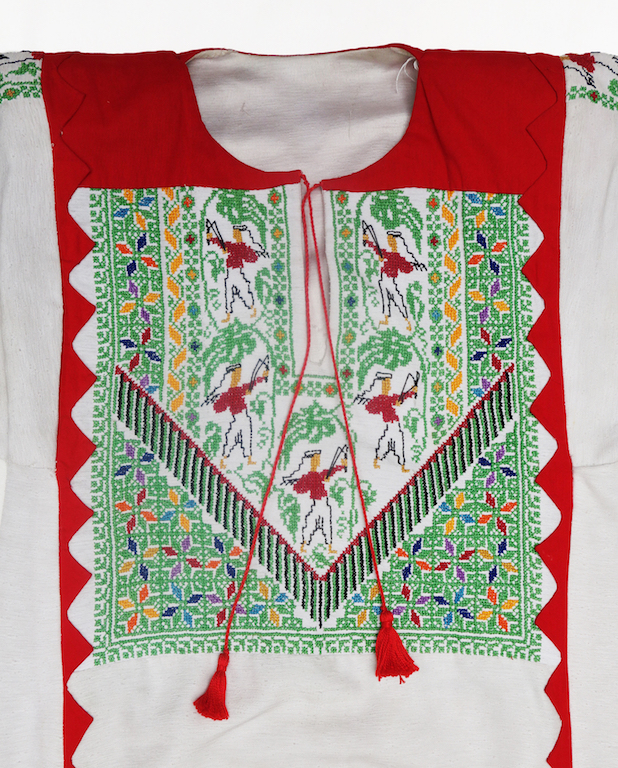 Detail of a late 20th century woman's Palestinian intifada dress (thobe) from Syria (TRC 2003.0005a).