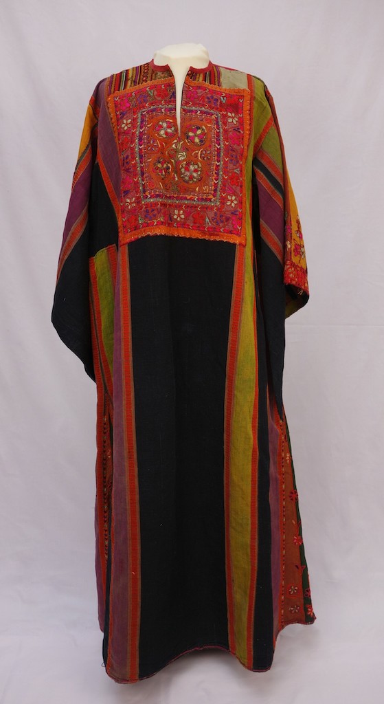 Full-length women's dress (thobe) from Bethlehem, Palestine (TRC 2005.0143).