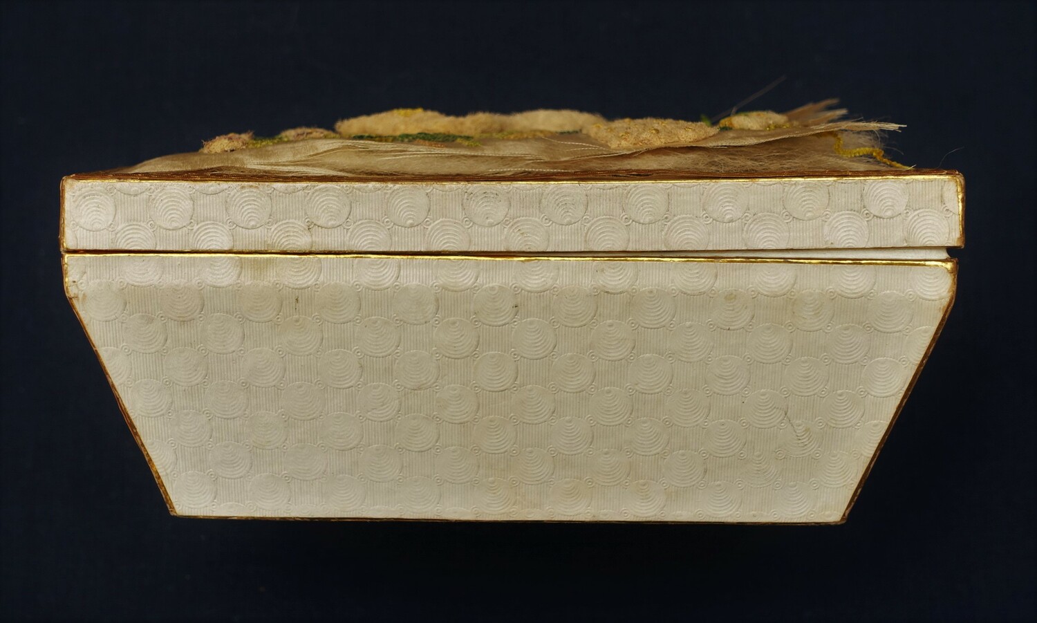 Cardboard box that contained the early 19th century bridal treasure (TRC 2014.1060e).