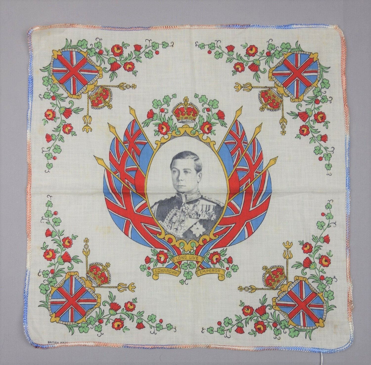 Handkerchief for the coronation of King Edward VIII, 1937. The coronation however never took place (TRC 2015.0405).