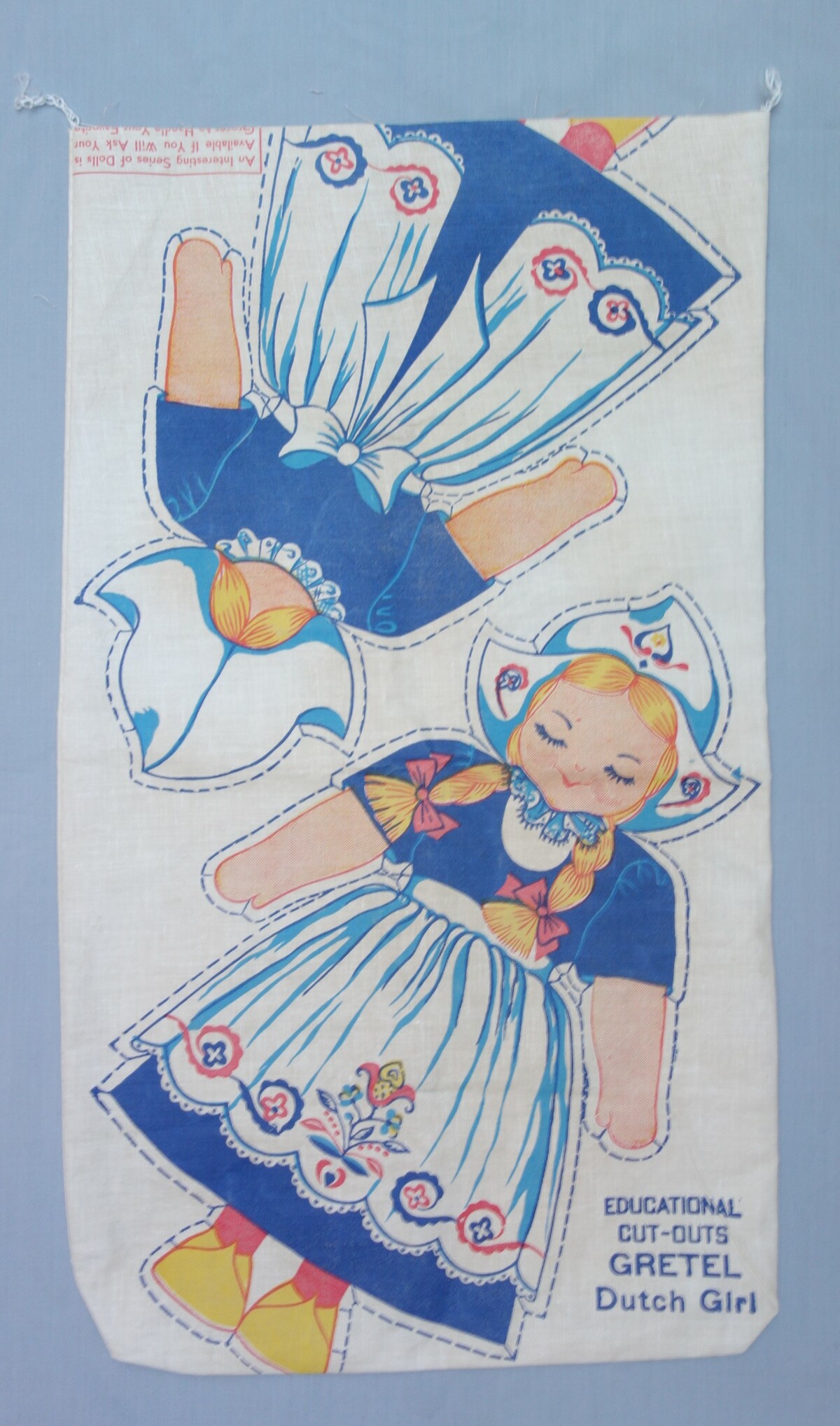 Printed doll: "Gretel, Dutch girl." Sugar sack, USA, 1948-1950 (TRC 2019.2890).