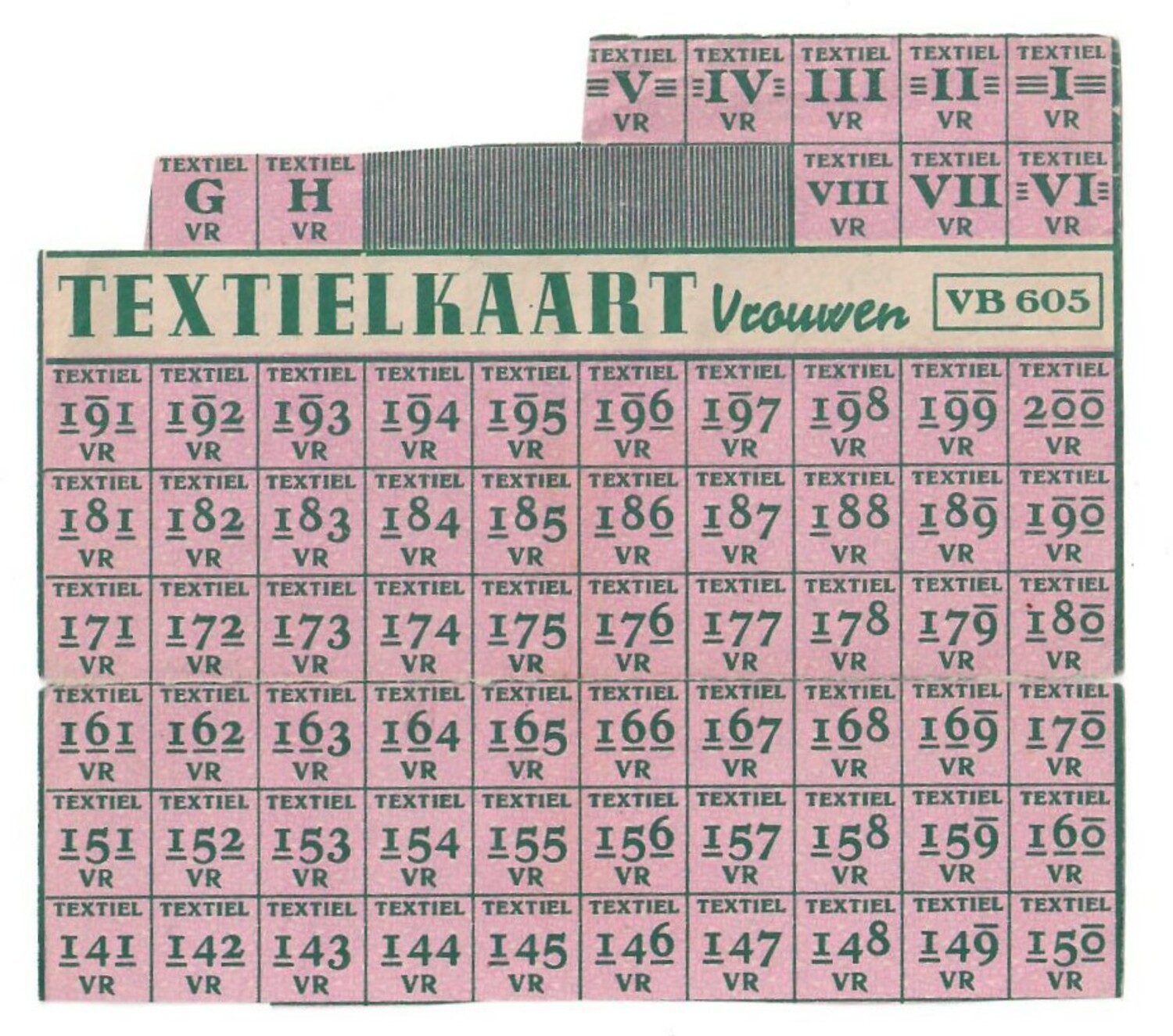 Partially used sheet of textile rationing coupons for women, the Netherlands, 1946 (TRC 2020.3670).