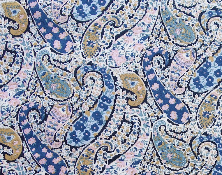 Detail of a sample of the Bourton design, Liberty of London (TRC 2021.0637), with various types of floral paisley motifs.