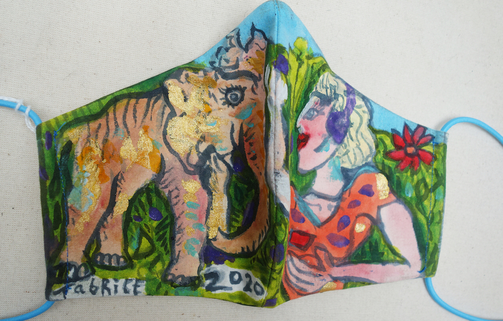 Face mask designed and hand painted by Fabrice Hünd, 2021 (TRC 2021.2484).