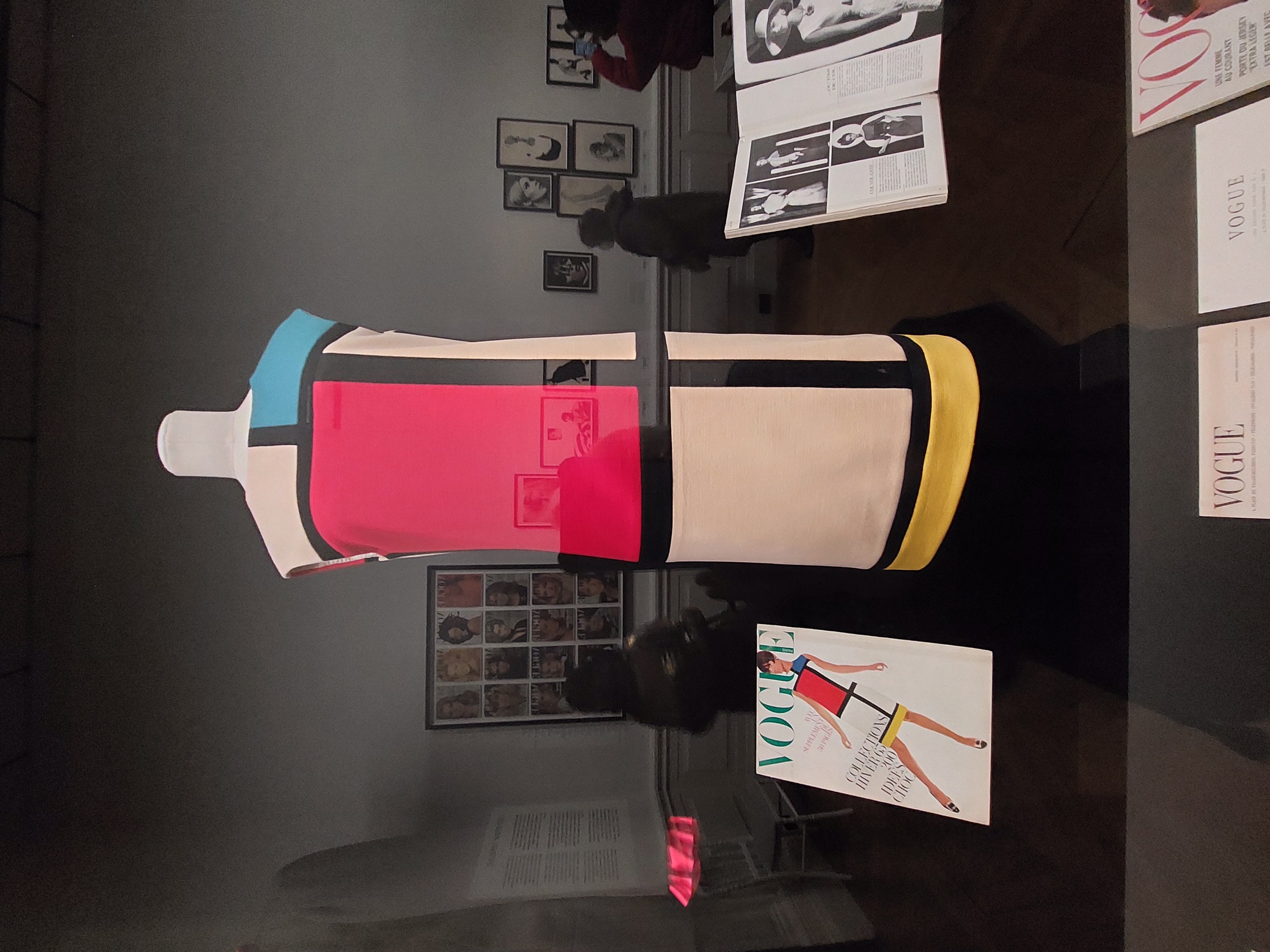 Dress displayed at the exhibition 'Vogue Paris, 1920-2020,' based on a painting by the Dutch artist, Piet Mondriaan. Photograph by S. Anderson.