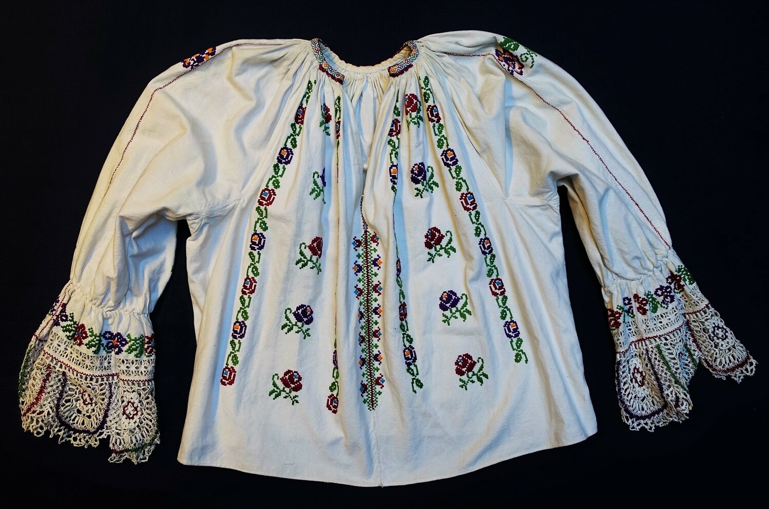 Embroidered blouse from Romania/Ukraine, Hutsul, 20th century (TRC 2022.0379).