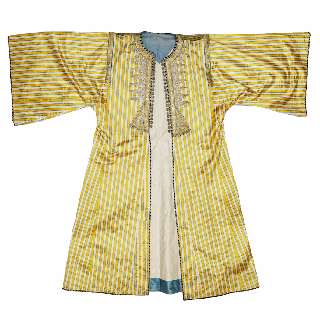 Kaftan from Tétouan, Morocco, made from Syrian Atlas cloth, c. 1900 (TRC 2023.0531).