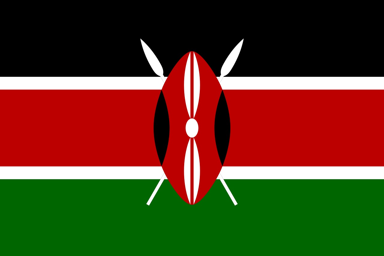 Flag of Kenya, with shield and two spears.