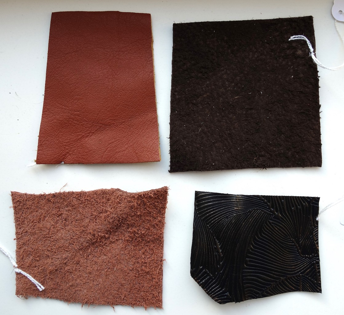 Some of the 'leather' samples: corium bonded leather with a variety of patterns.