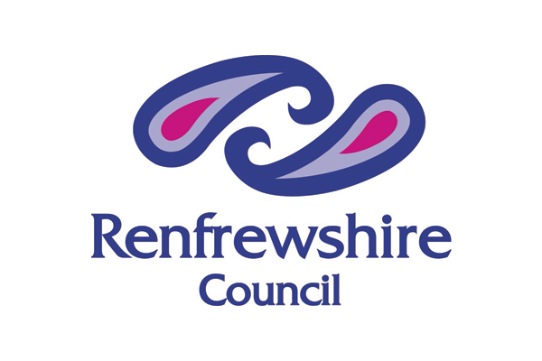 The new logo of the Renfrewshire Council, with a paired buteh/paisley motif.