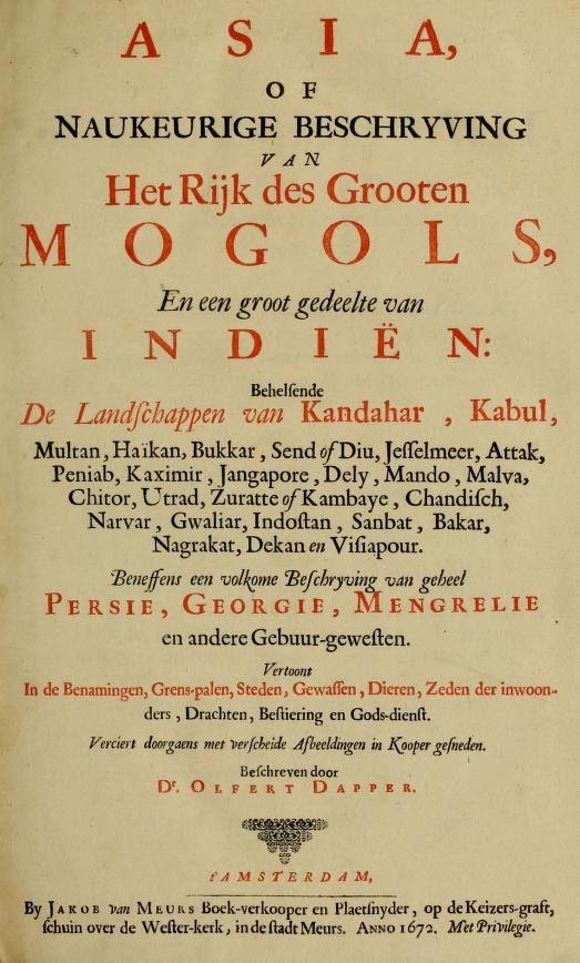 Title page of Olfert Dapper's Naukeurige beschrijving ... (Amsterdam 1672).
