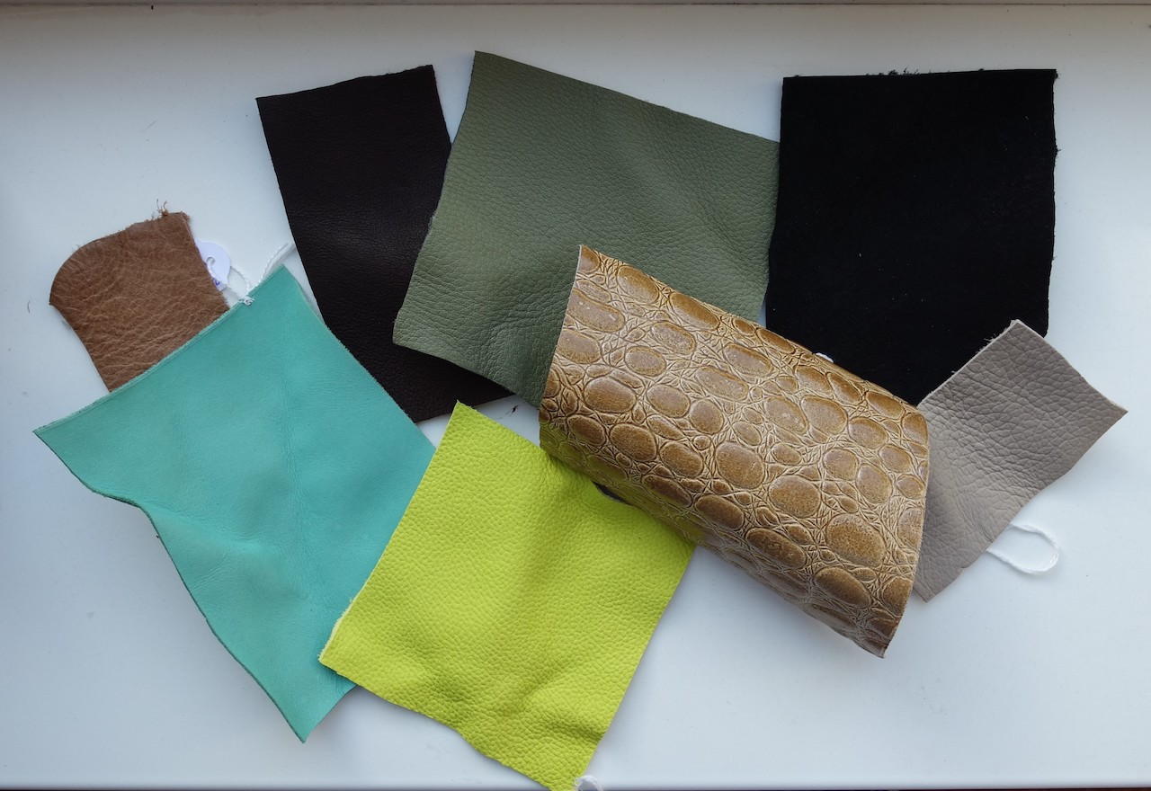 Some of the 'leather' samples: corium bonded leather with a variety of patterns.