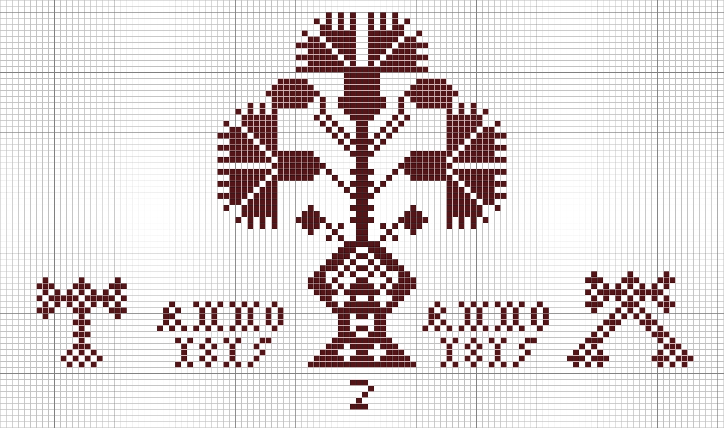 Embroidery chart of linen bag (TRC 2023.1972).