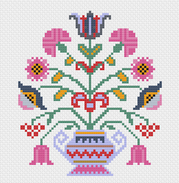 Embroidery pattern of the motif at the bottom of the 1765 band sampler (TRC 2019.2921).