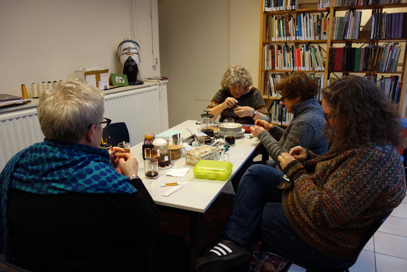Four experienced knitters for the TRC Silk Stockings project, 29th December 2017.