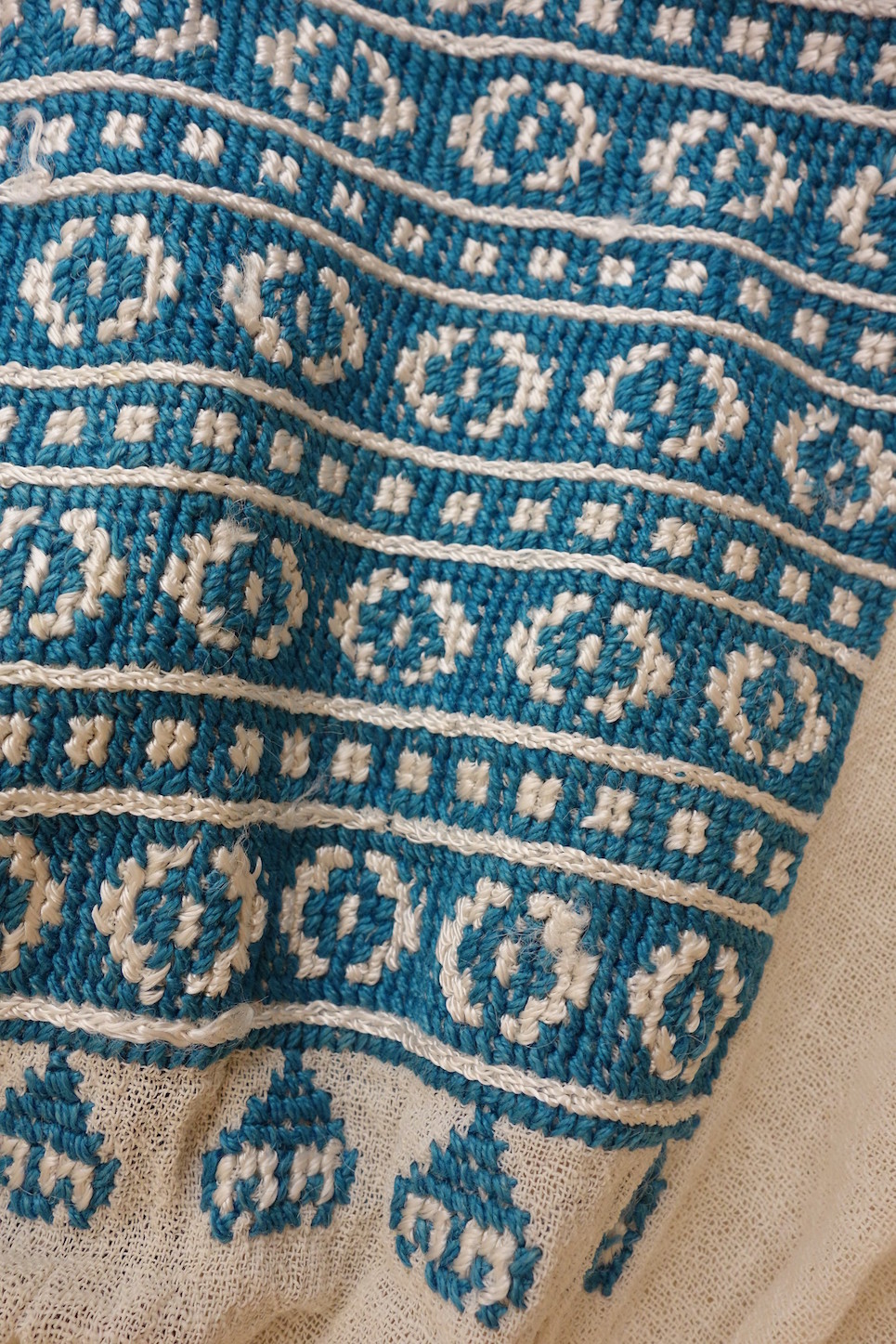 Embroidery of Romanian woman's blouse, mid-20th century.