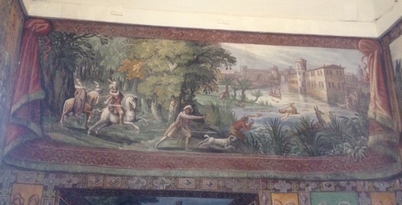Fresco, or imitation tapestry, showing a hunting scene, in the Villa d'Este, Italy, late sixteenth century.
