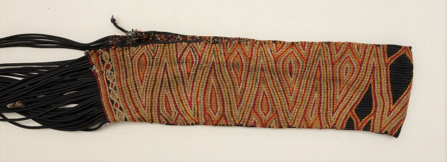 Embroidered part of a woman's headdress from late 20th century Yemen (TRC 2015.0610).