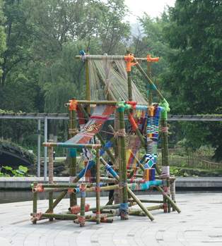 Installation of a bamboo loom. National Silk Museum, Hangzhou. Photograph: Gillian Vogelsang-Eastwood.