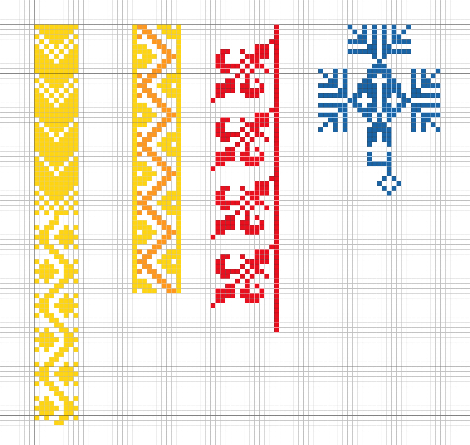 Some cross stitch patterns from a Portuguese sample book (17th century; chart by Gillian Vogelsang-Eastwood, based on MMA 25.92). Please click on the chart to see a PDF file that can be enlarged as required.