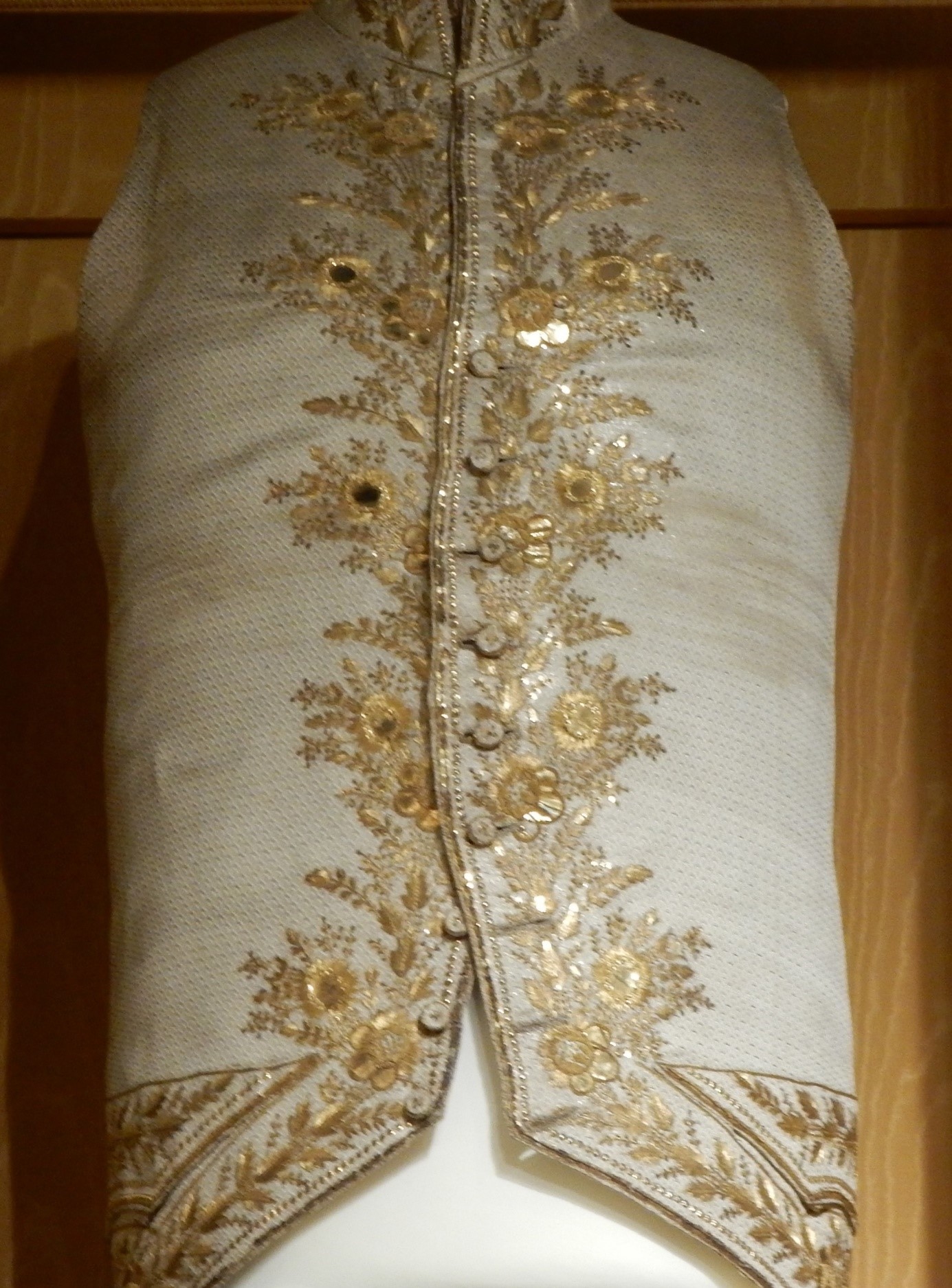 Italian, 18th century embroidered waistcoat, from the Palazzo Mocenigo, Venice.